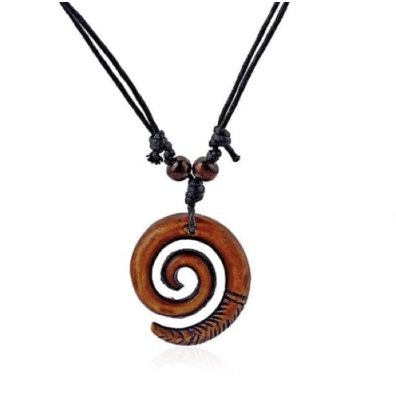 Handmade Boho Hawaiian Tribal Engraved Spiral Helix Hook Pendant Necklace