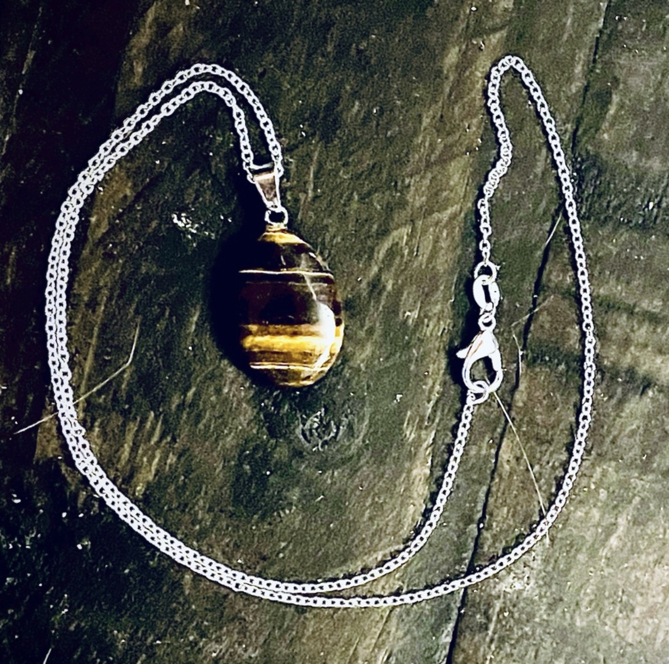New 925 Sterling Silver Brown Black Tigers Eye Stone Water Drop Necklace - Image 4