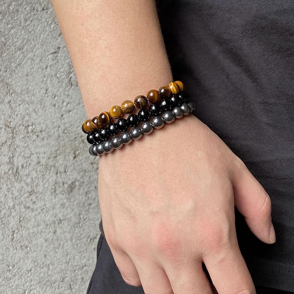 Natural Tiger Eye Hematite Black Obsidian Stretchy Bracelets - Image 3