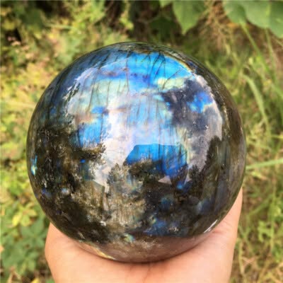 Natural Labradorite Crystal Ball, Hand Polished Iridescent Flash Gemstone Sphere - Image 4