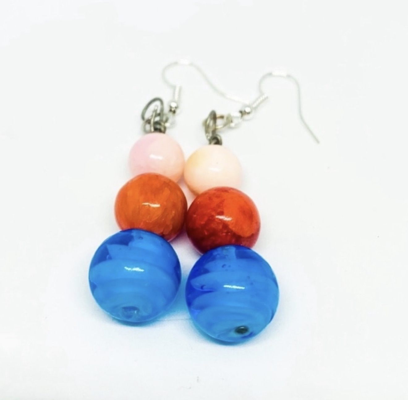 New Handmade Red Pink & Blue Ball Geometric Tear Dangle Earrings by Nerdy - Image 3