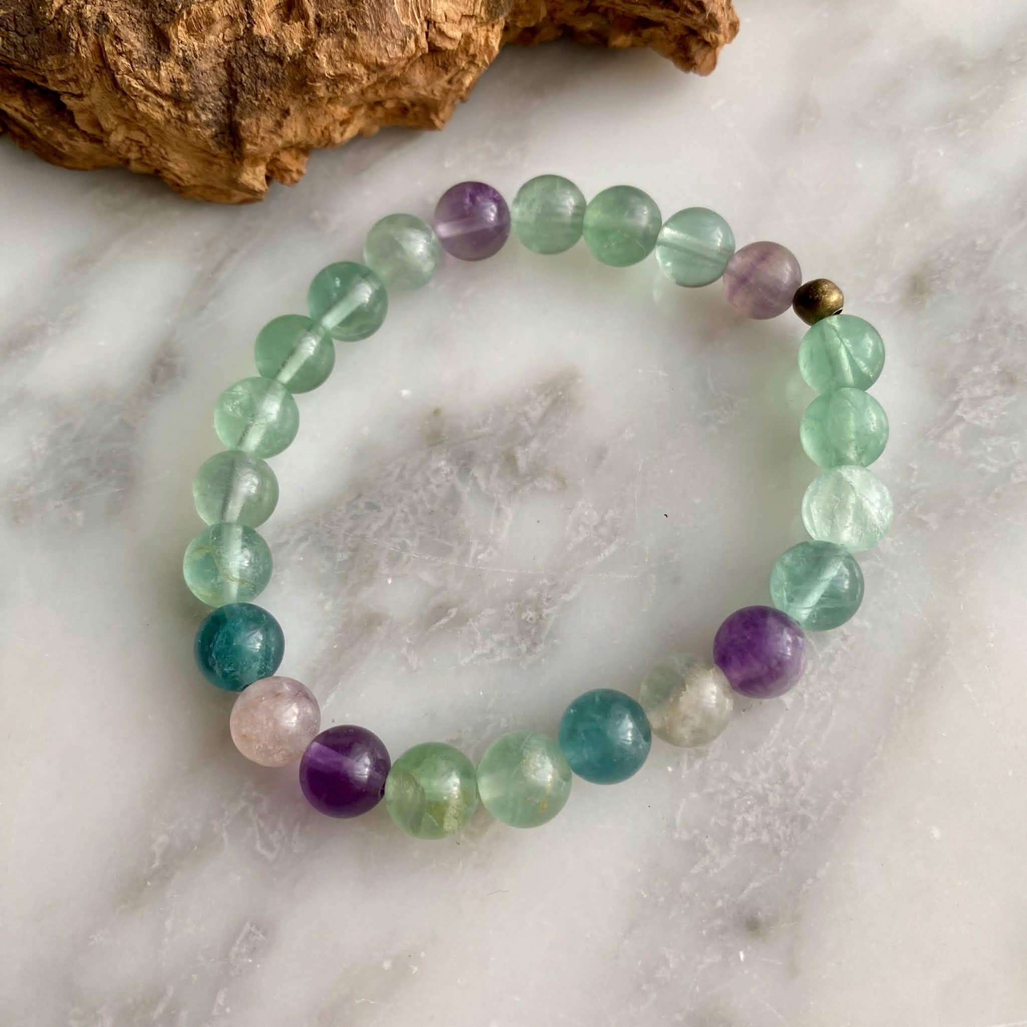 Rainbow Fluorite UV Beaded Stretchy Bracelet, 6mm - Image 3