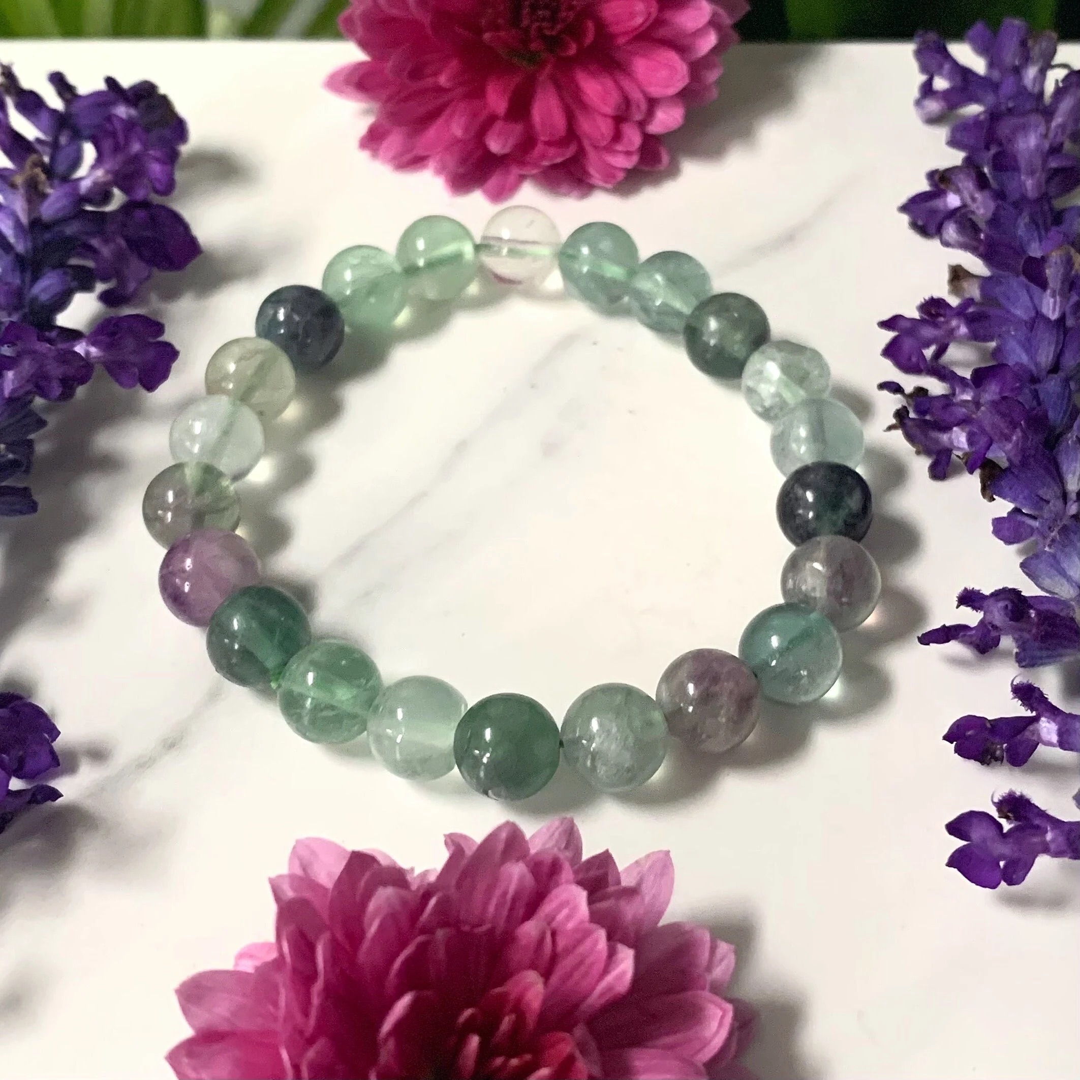 Rainbow Fluorite UV Beaded Stretchy Bracelet, 6mm - Image 4