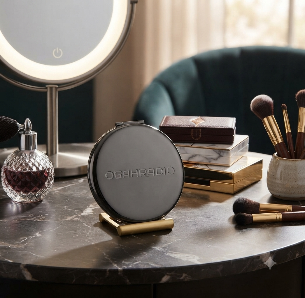 OGAHRADIO Engraved Sleek Gunmetal Compact Mirror - Image 4