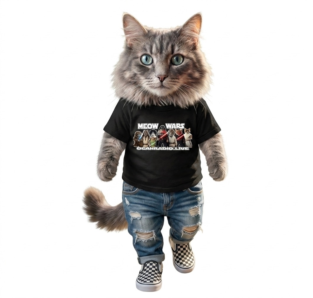 OGAHRADIO.live: Meow Wars Graphic T-Shirt - Image 3
