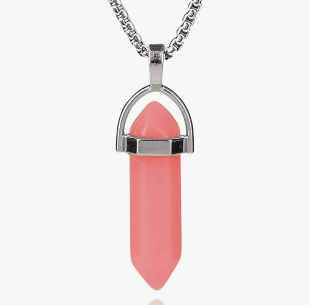 UV Activated Fluorescent Pink Calcite Hexagon Crystal Necklace