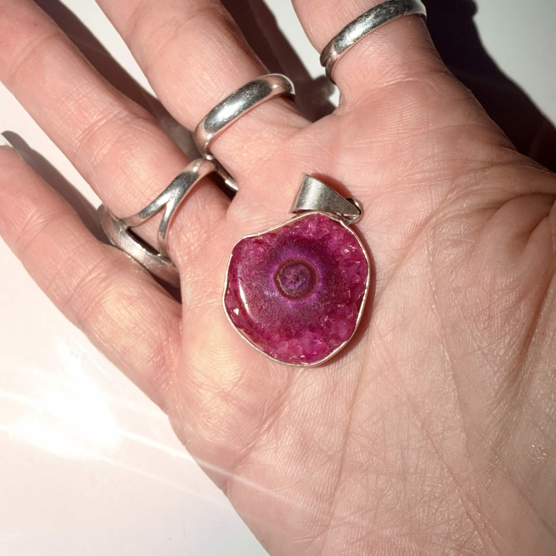 New Artisan Hot Pink Solar Quartz 925 Sterling Silver 2.36” OOAK - Image 4