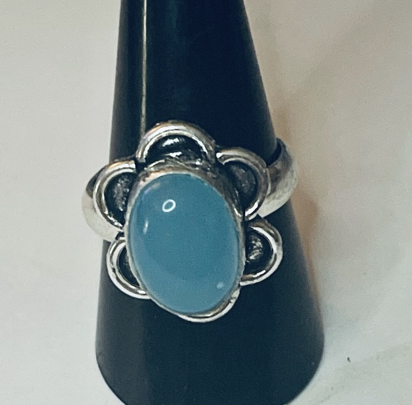 Artisan Blue Chalcedony Gemstone 925 Sterling Silver Floral Flower Ring Size 9 - Image 3