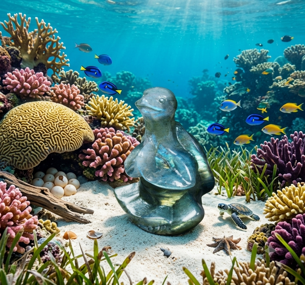 Labradorite Hand-carved Sea Turtle Meditation Crystal Yoga Sculpture - Image 4