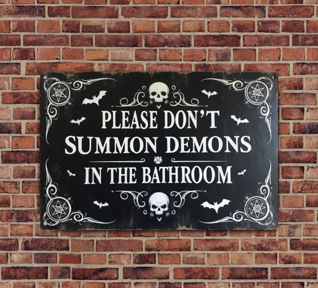 lease Don't Summon Demons in the Bathroom" Wooden Wall Plaque (this-is-not-ok.com) By CaddyMeng - Image 3