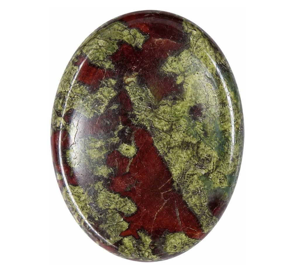 Polished Dragon Bloodstone Palm Stone: Green & Red Crystal Gemstone