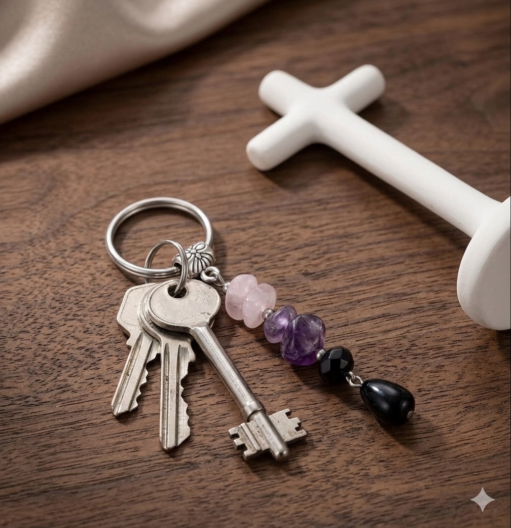 Anxiety Relief Crystal Key Chain - Amethyst, Rose Quartz, Black Tourmaline - Image 3