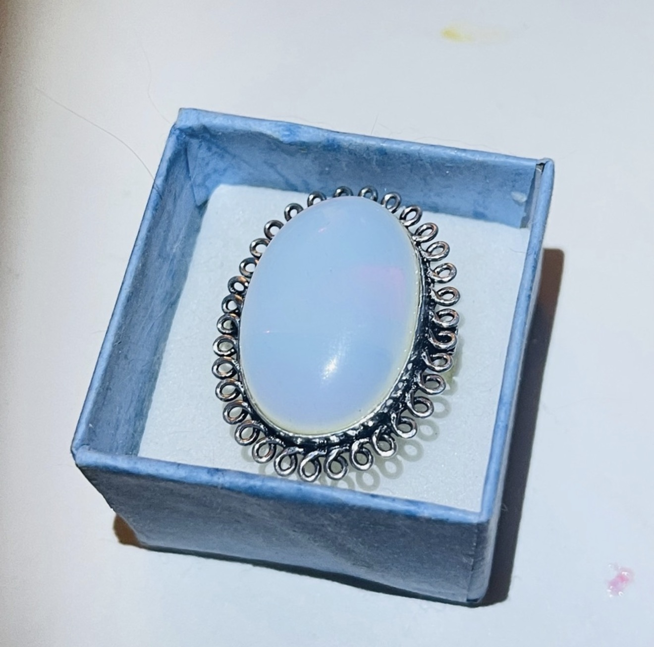 New 925 Sterling Silver Blue Yellow Triplet Opalite Artisten Oval Cut Ring SIZE 9 - Image 4