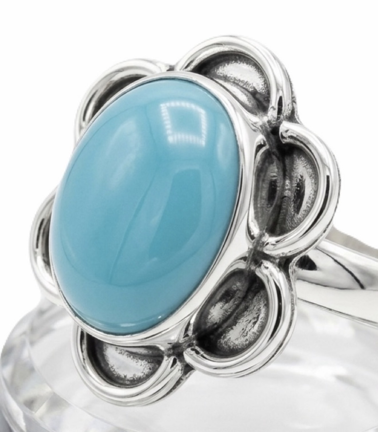 Artisan Blue Chalcedony Gemstone 925 Sterling Silver Floral Flower Ring Size 9