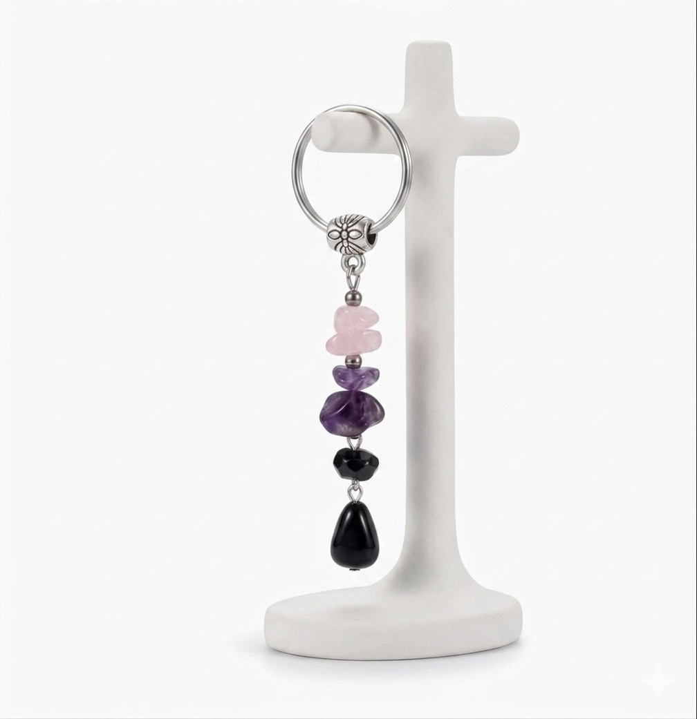 Anxiety Relief Crystal Key Chain - Amethyst, Rose Quartz, Black Tourmaline - Image 2
