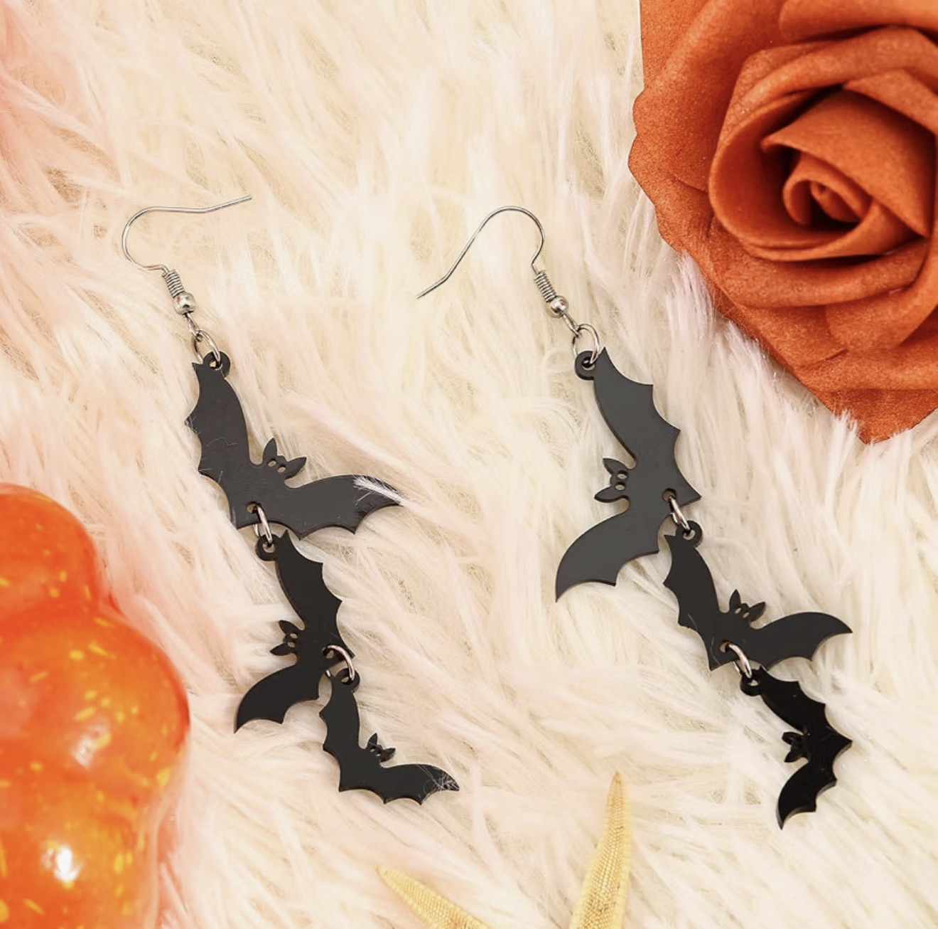 Gothic Black Bat Dangle Earrings (3.15") - Image 4
