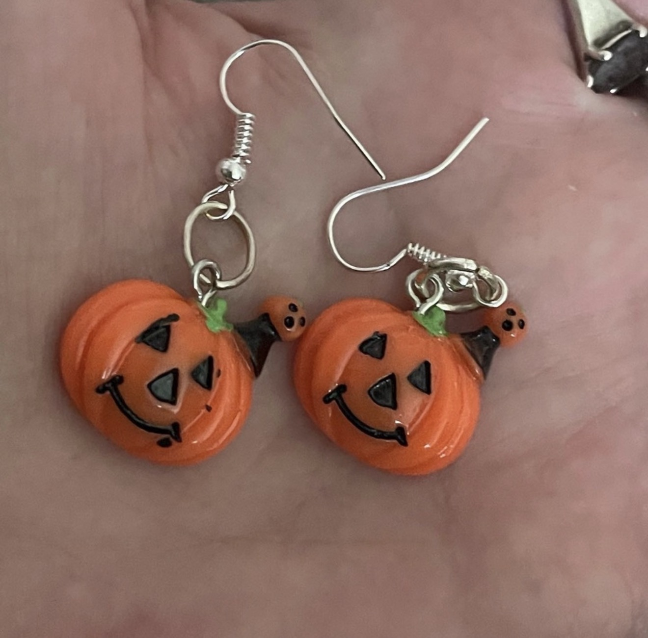 New Handmade Sterling Silver Halloween Pumpkin & Baby Pumpkin Dangle Earrings - Image 4