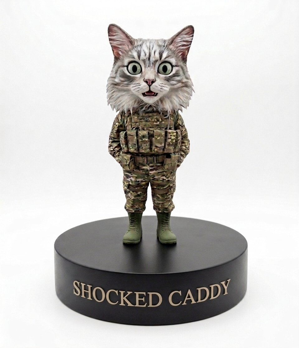 Shocked Caddy – Tactical Feline Operator Figurine