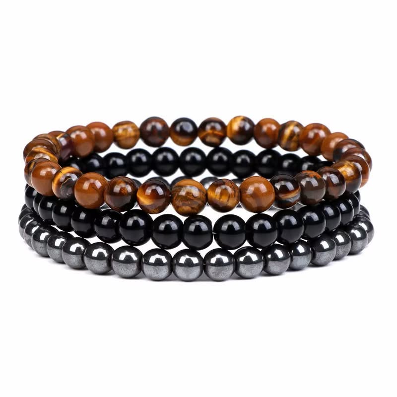 Natural Tiger Eye Hematite Black Obsidian Stretchy Bracelets