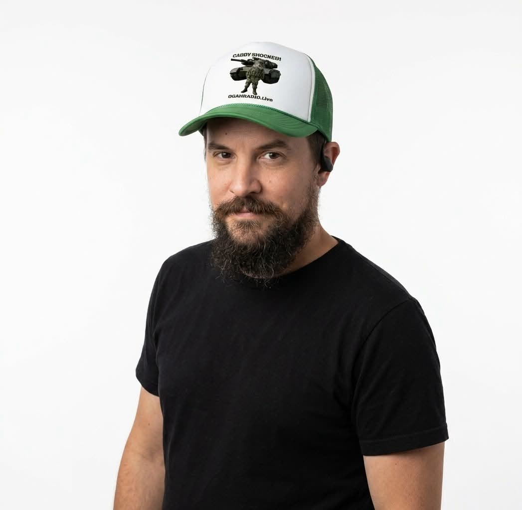 OGAHRADIO.live "Caddy Shocked!" Classic Trucker Hat - Green/White - Image 3