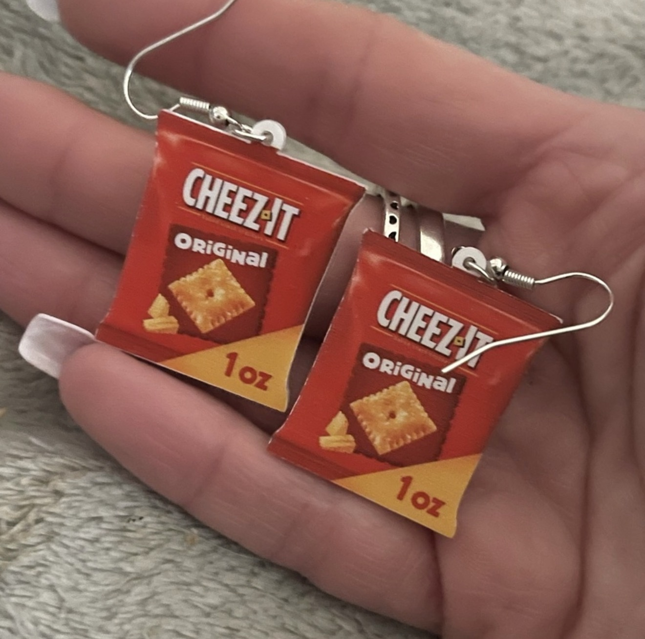 New Handmade Cheez It Crackers Original Junk Food Pop Art Resin Dangle Earrings - Image 3