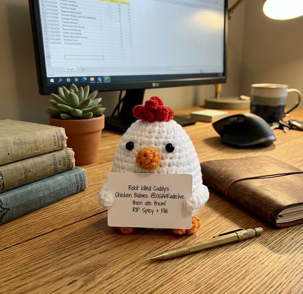 OGAHRADIO.live "RIP Spicy & Filé" Memorial Crochet Chicken - Image 4