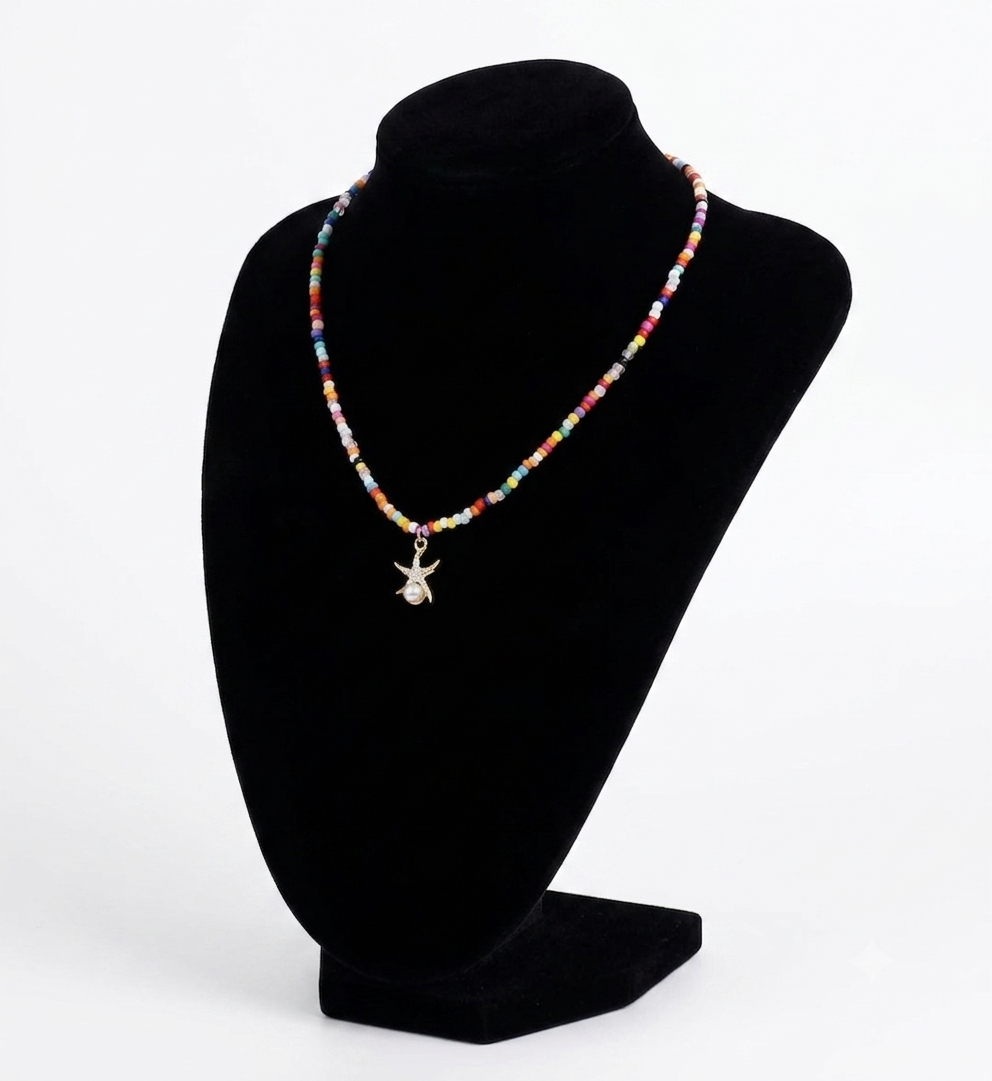 Boho Colorful Beaded Pearl Starfish Summer Chocker Necklace - Image 4