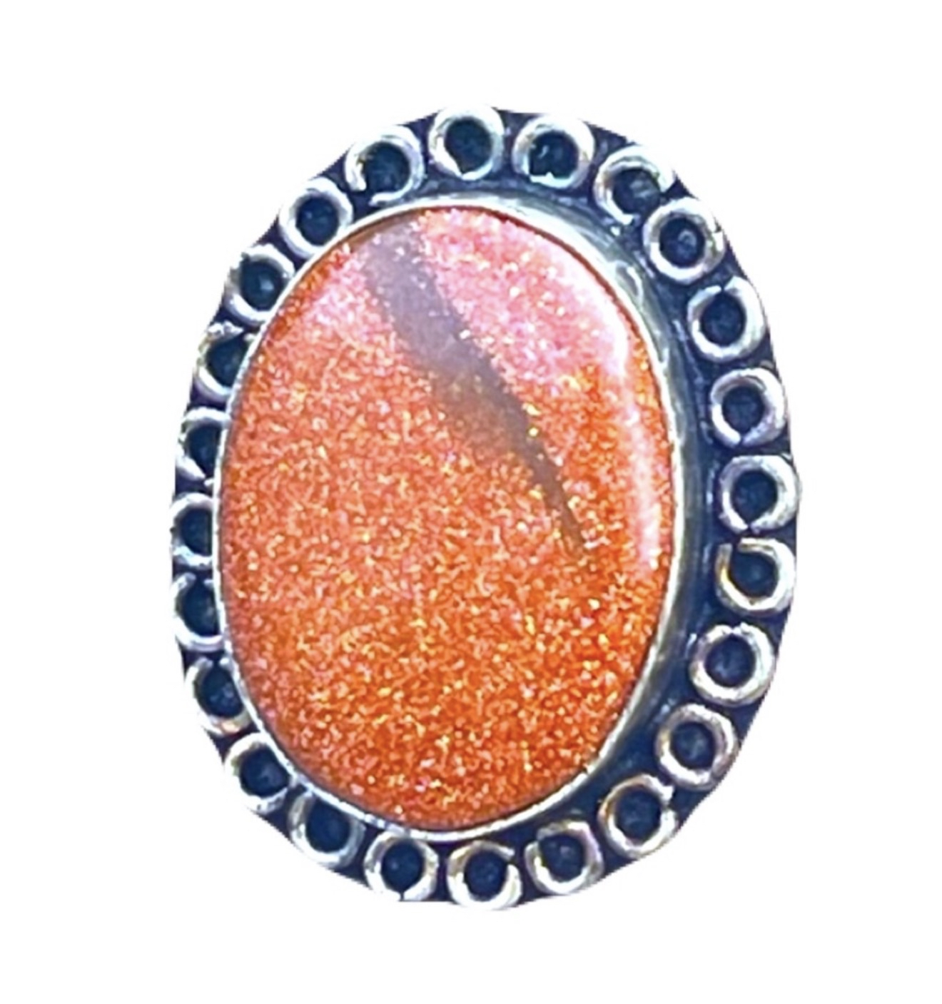 New Artisan Rare Natural Goldstone 925 Sterling Silver Oval Beaded Bezel Ring Size: 9