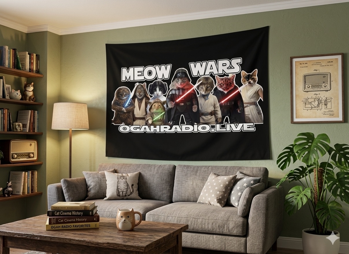 OGAHRADIO.live - Meow Wars Tapestry Wall Hanging/Flag - Image 3