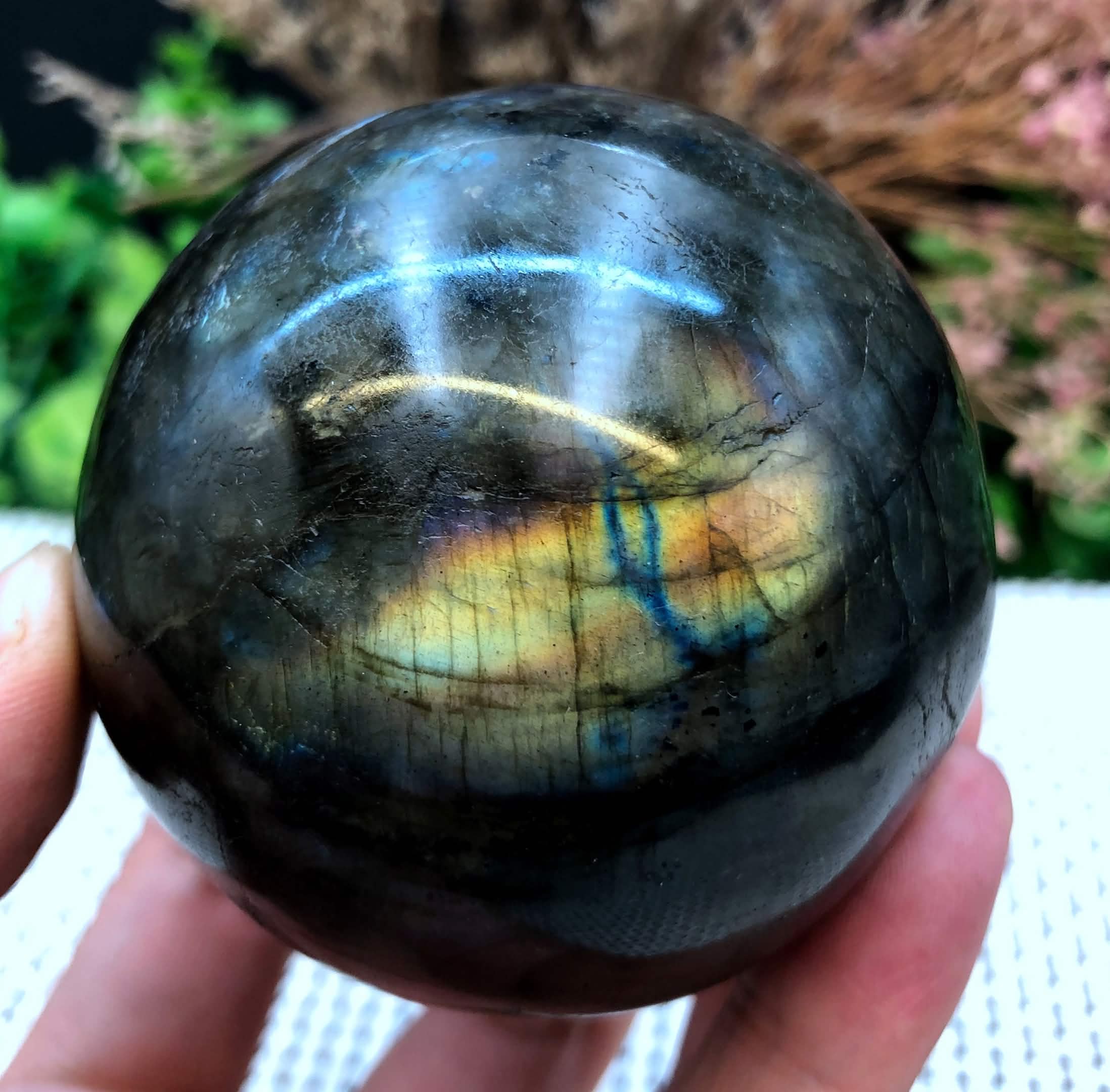 Natural Labradorite Crystal Ball, Hand Polished Iridescent Flash Gemstone Sphere - Image 2