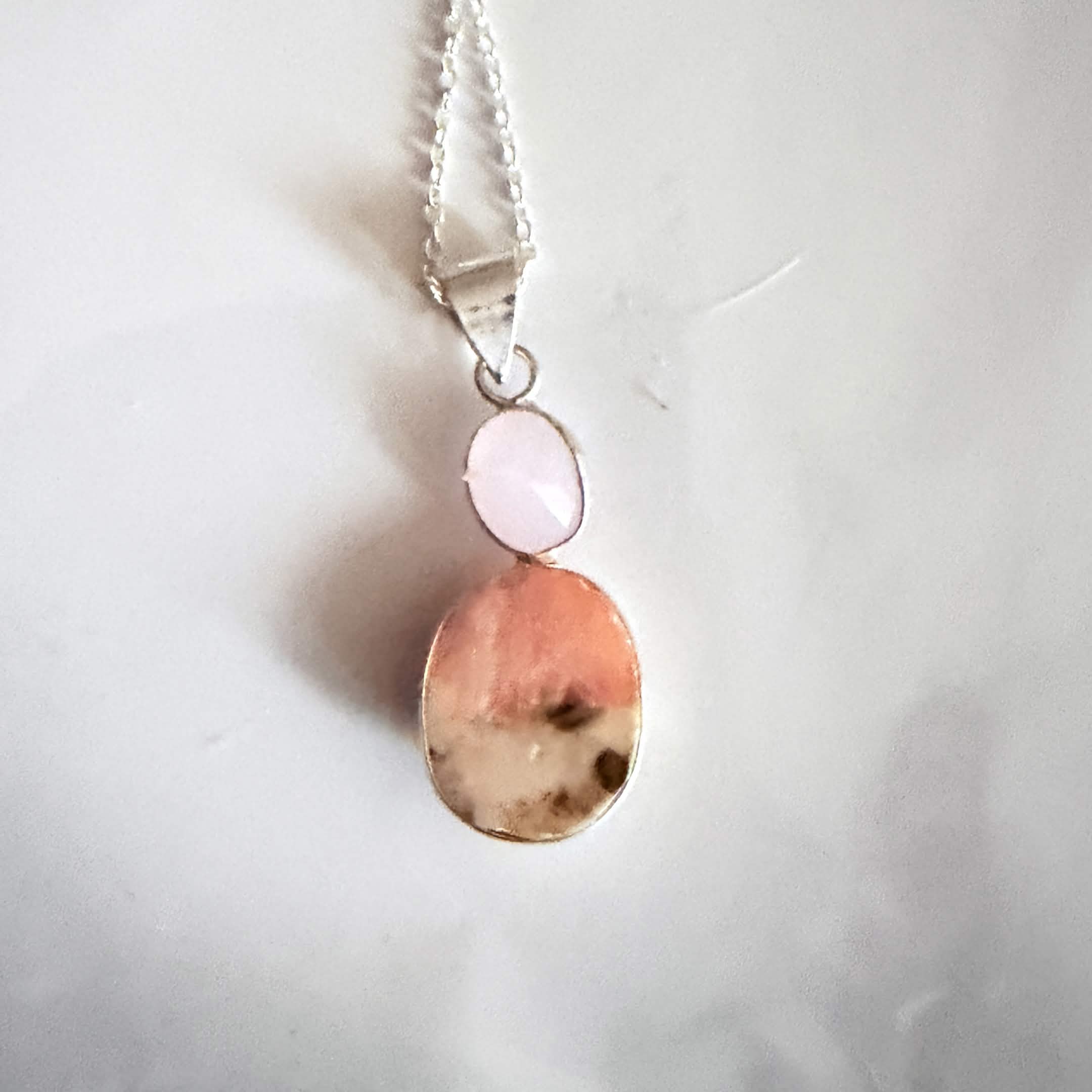 New Artisan Chocolate Calcite & Rose Quartz Necklace 925 Sterling Silver OOAK - Image 3