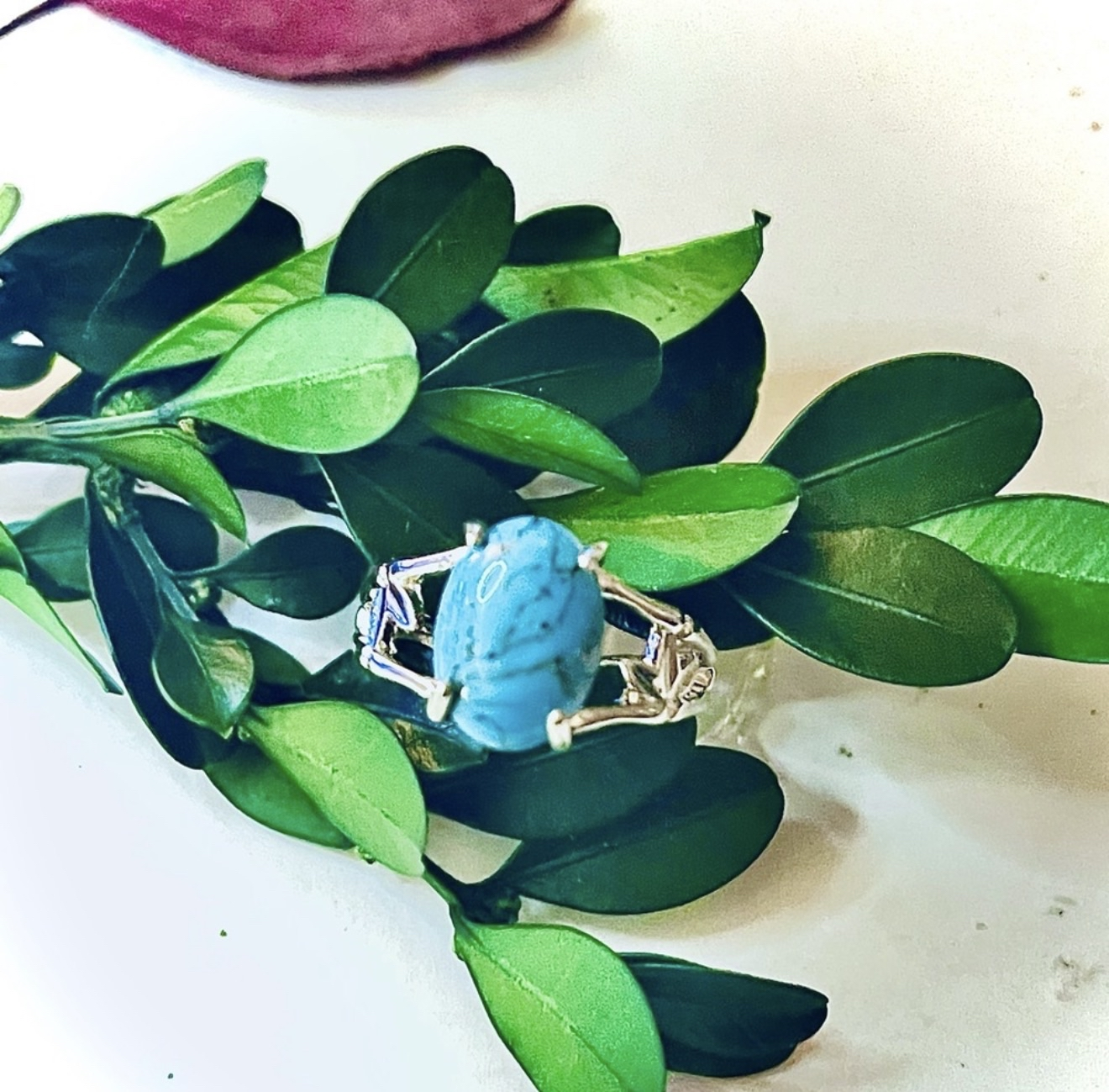 New Handmade Natural Baby Blue Natural Howlite Floral Silver Stainless Steel Ring SIZE: 10 - Image 2