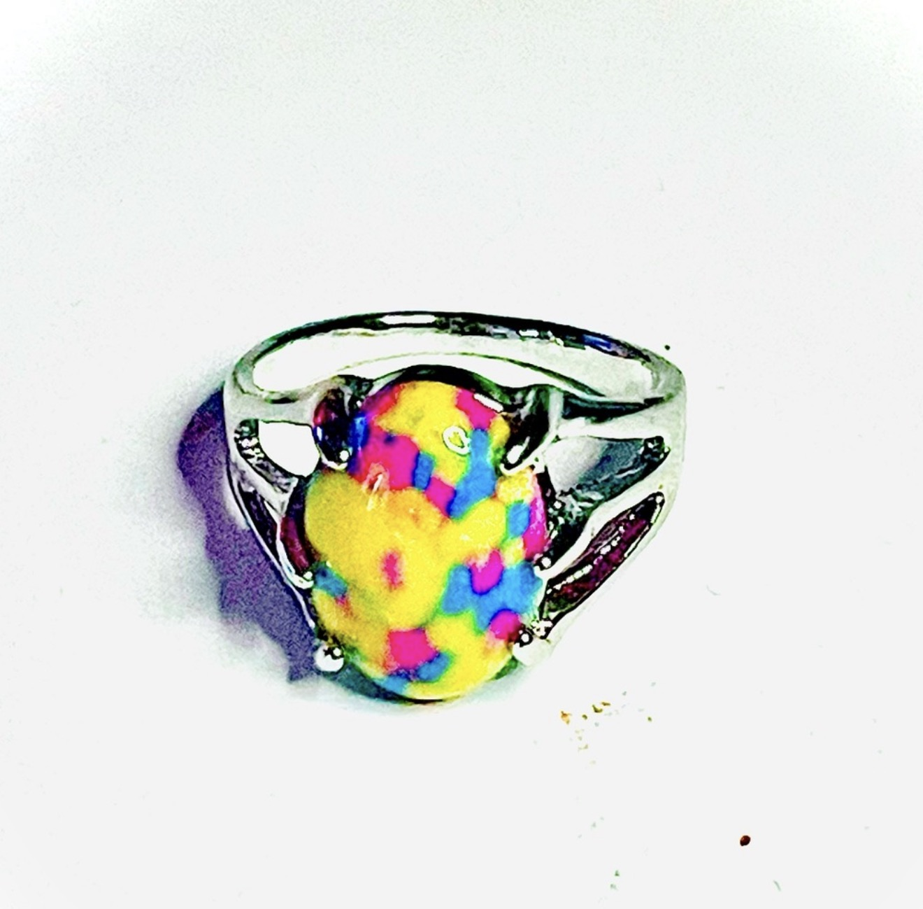 New Artisan Yellow Pink Blue Mosaic Jasper Stainless Steel Dragon Claw Ring - Size 7 - Image 2