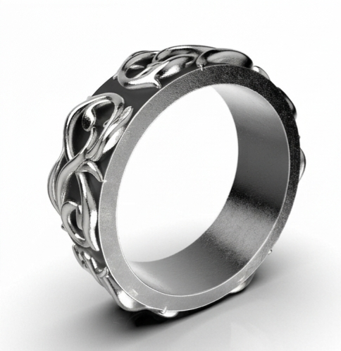 Ornate 3D-Printed Silver Swirl Band Ring - Image 3