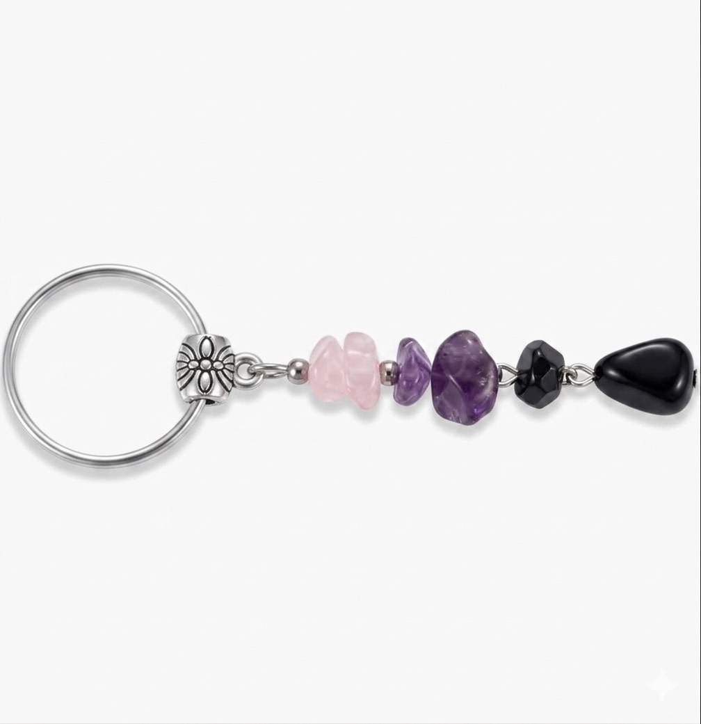 Anxiety Relief Crystal Key Chain - Amethyst, Rose Quartz, Black Tourmaline