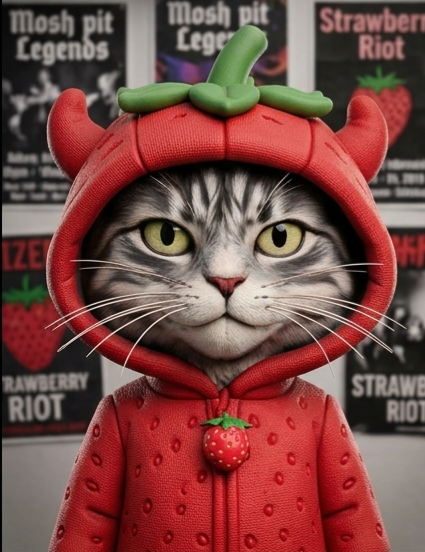 🍓 Strawberry Moshpit Caddy – Cat Figurine - Image 3