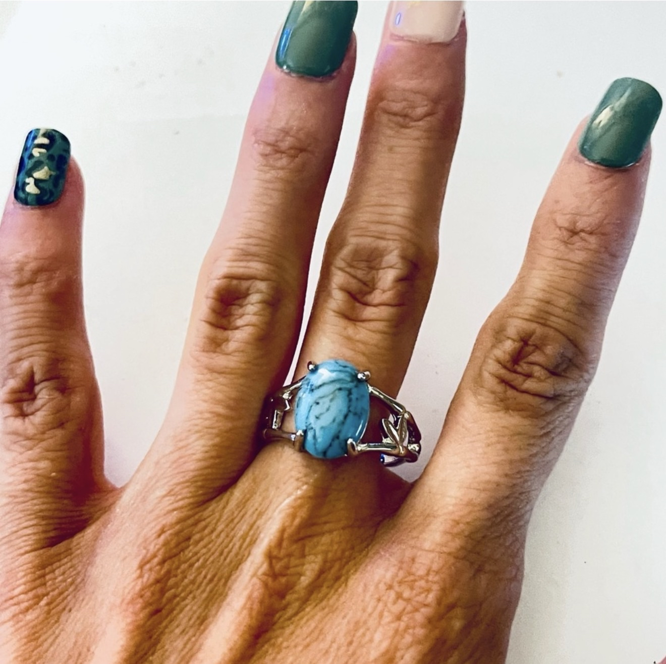 New Handmade Natural Baby Blue Natural Howlite Floral Silver Stainless Steel Ring SIZE: 10 - Image 4